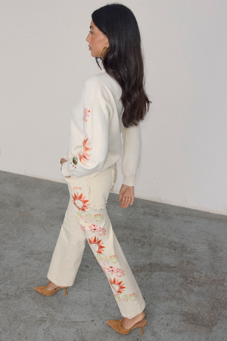 Ecru Enchanted Cut Work Scallop Jeans Petite、mySite、solidvoid