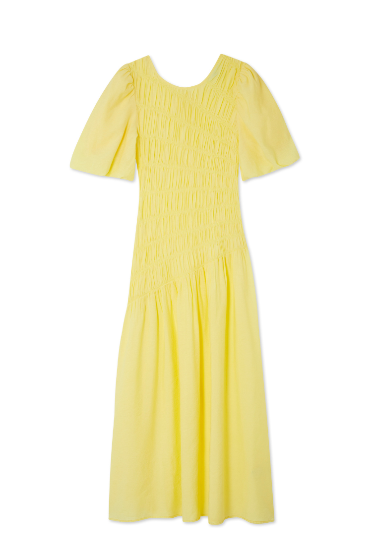 Butter Yellow Shirred Nara Dress、mySite、solidvoid