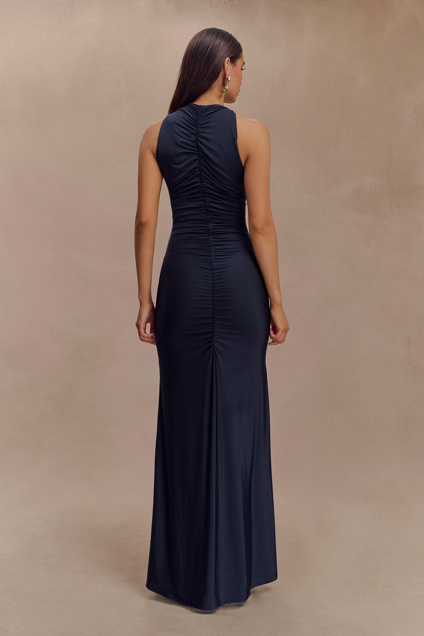 Priya Slinky Ruched Halter Maxi Dress - Navy、mySite、solidvoid