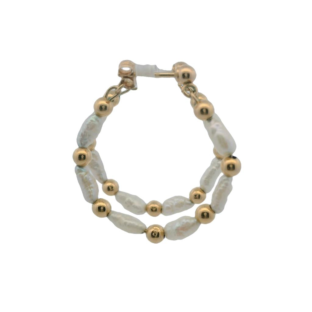  Estate 14K Yellow Gold Bead & Rice Pearl Hoop Earrings