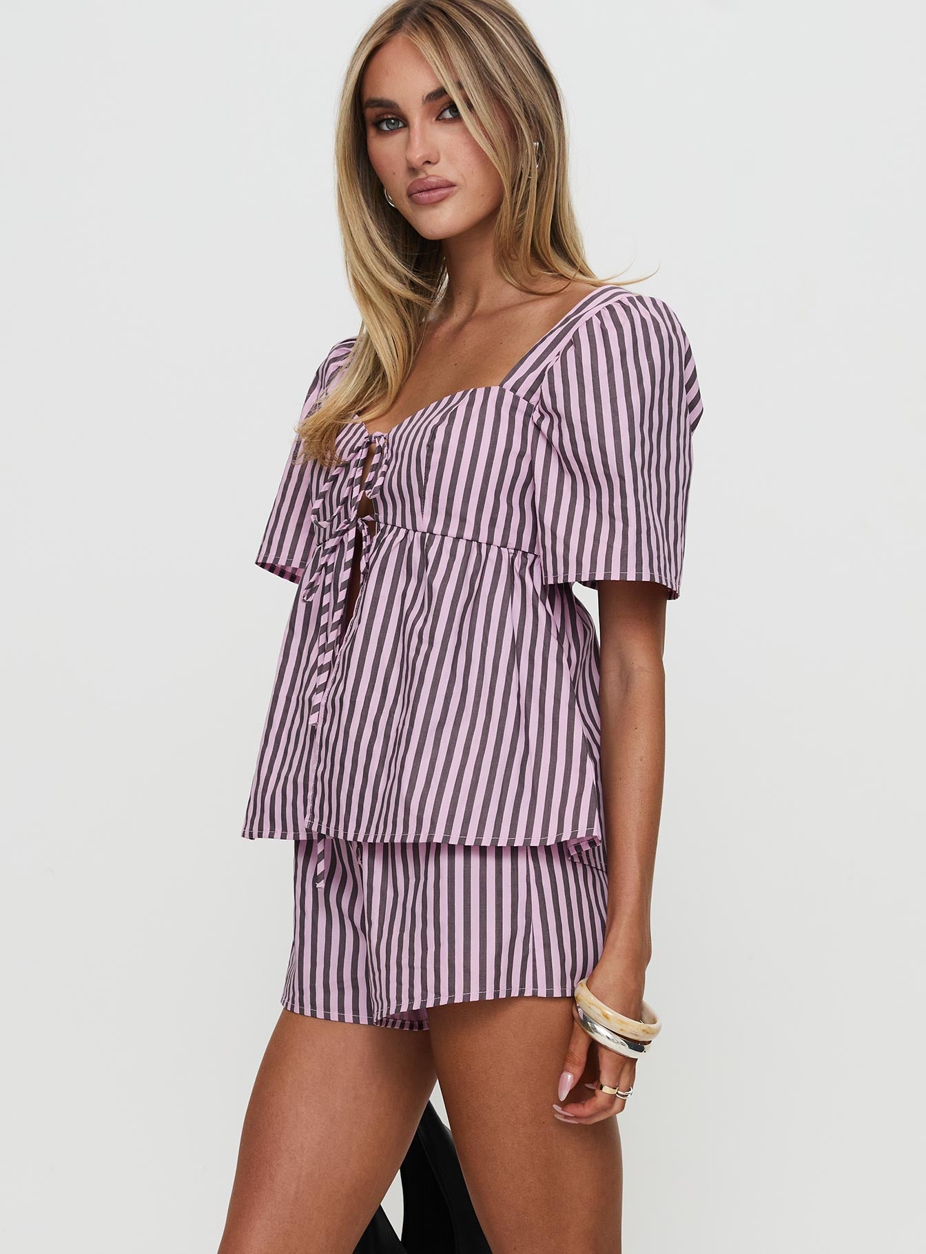 Two Young Hearts Tie Up Set Pink / Brown Stripe、mySite、solidvoid