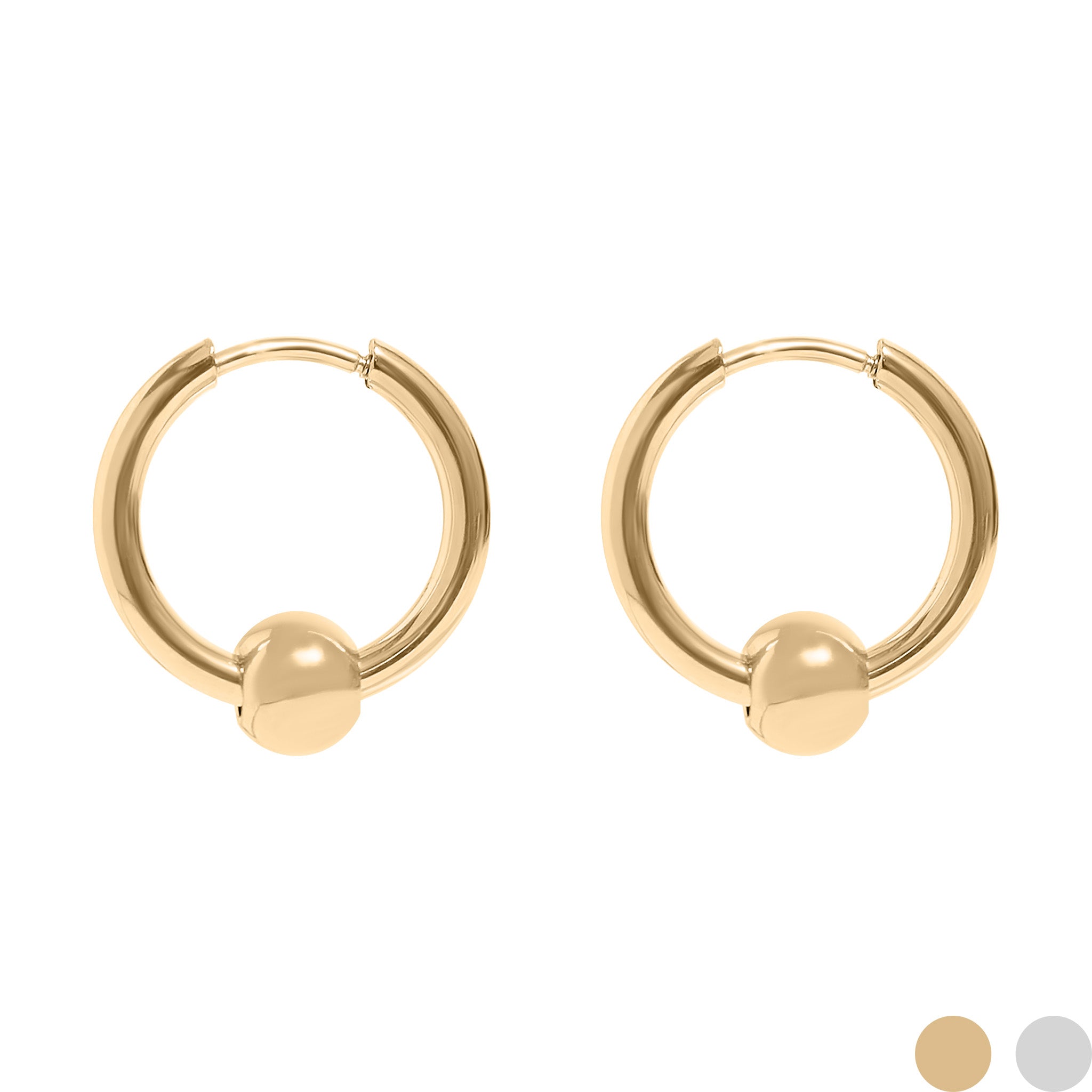 18K Gold PVD Stainless Steel Ball Pendant Huggie Hoop Earrings / ERJ0014、mySite、dreamappss
