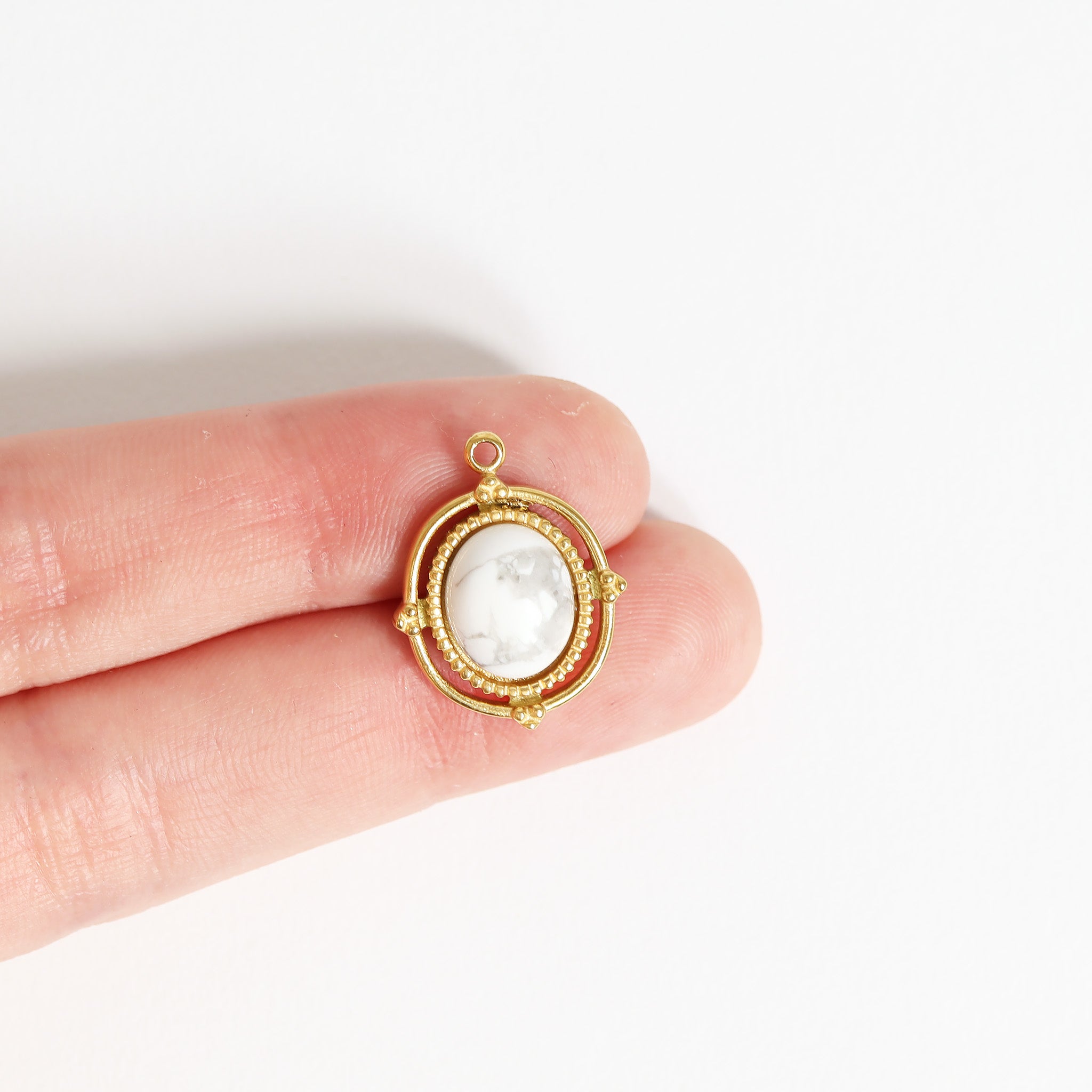 18K Gold PVD Stainless Steel Roped Frame Oval Semi Precious Stone Charm / PDL0119、mySite、dreamappss