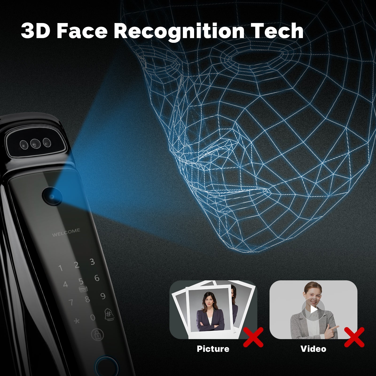 WiFi Smart Security Door Lock 3D Face Recognition Fingerprint Wake Infrared Night Vision、mySite、fannypackpong