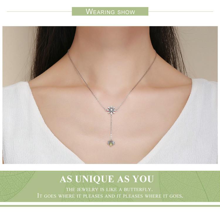 Bee with Daisy Jewelry Sterling Silver Drop Necklace、mySite、g9winljtr