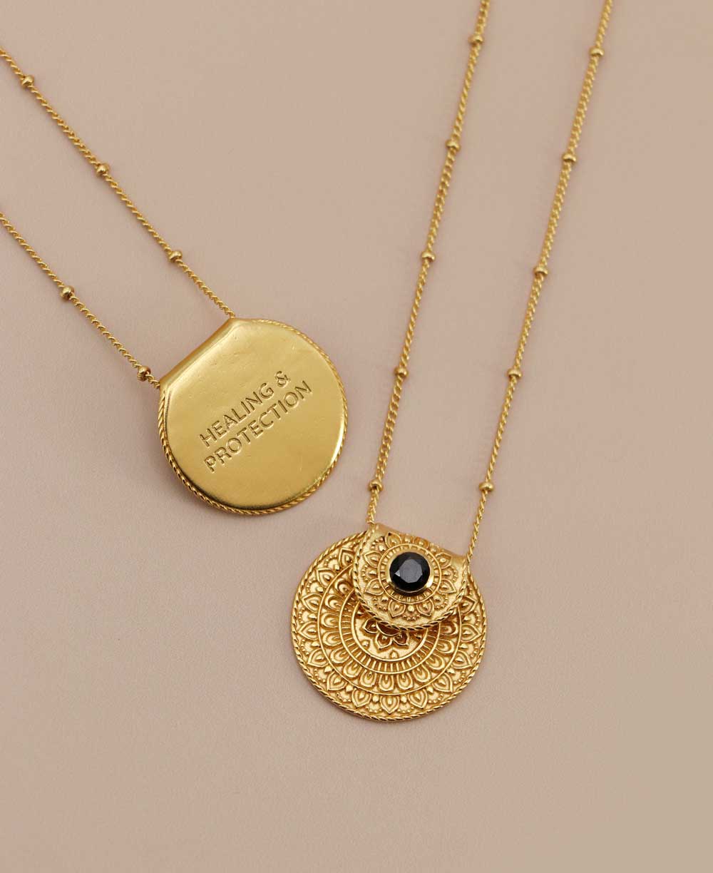 Inspirational Gold Plated Mandala Necklace with Black Onyx Stone、mySite、topwebapps