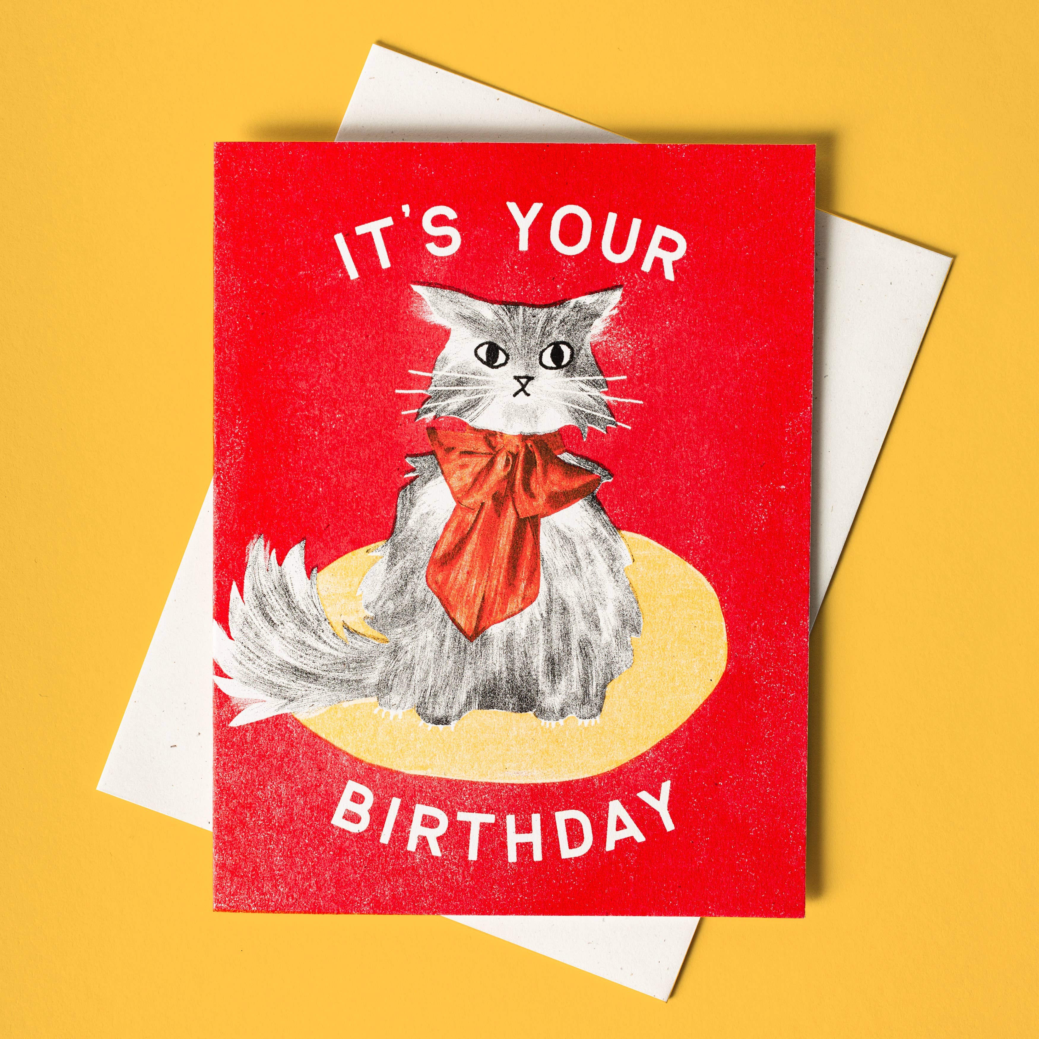 Bromstad Printing Co. - It's Your Birthday Bow Cat - Risograph Card、mySite、garagedoors4me