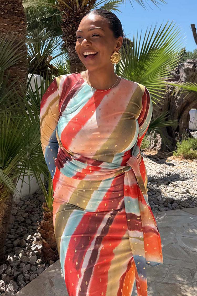 Sunset Stripe Mesh Midi Dress、mySite、solidvoid