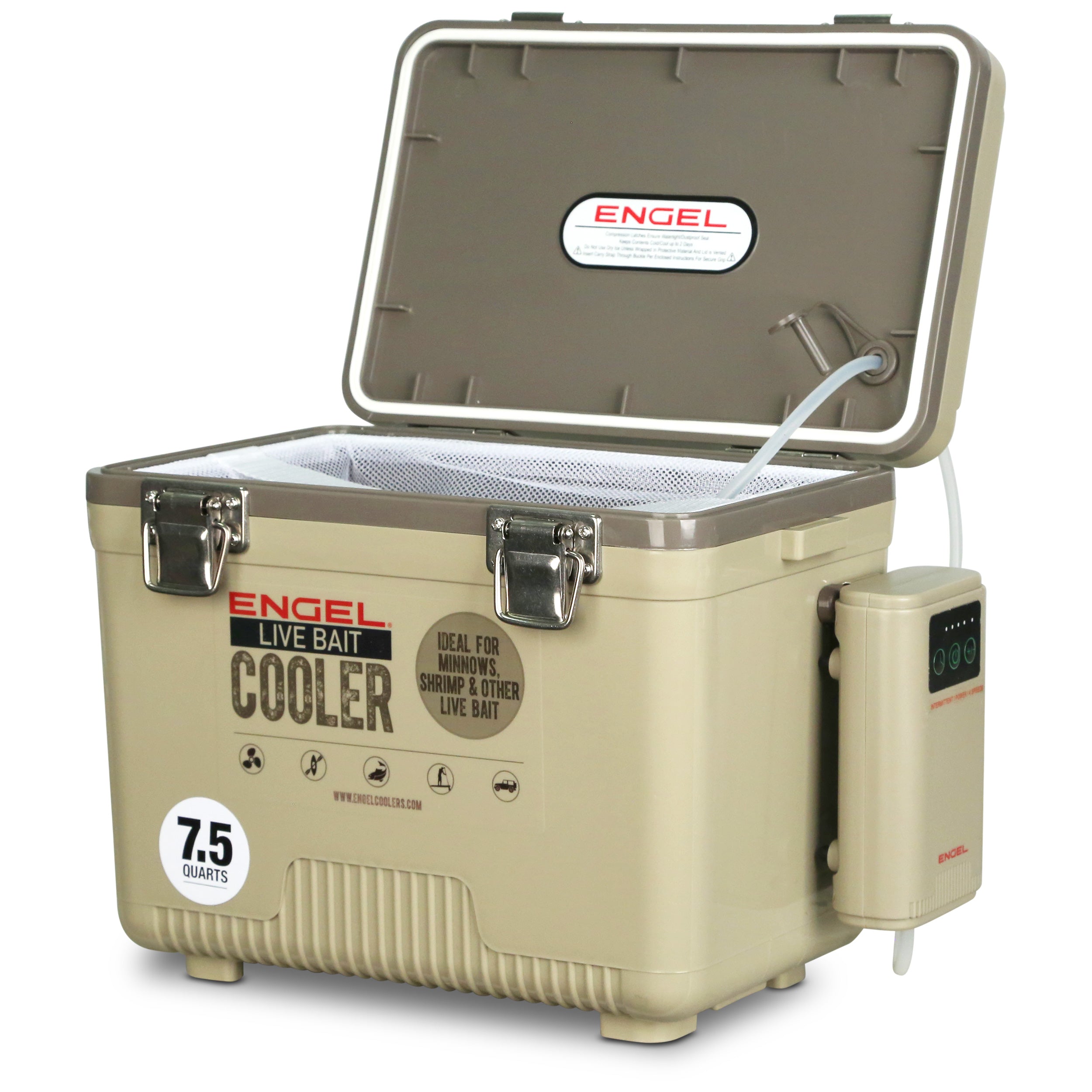 Engel 7.5Qt Live bait Pro Cooler with AP3 Rechargeable Aerator & Stainless Hardware、mySite、noshort