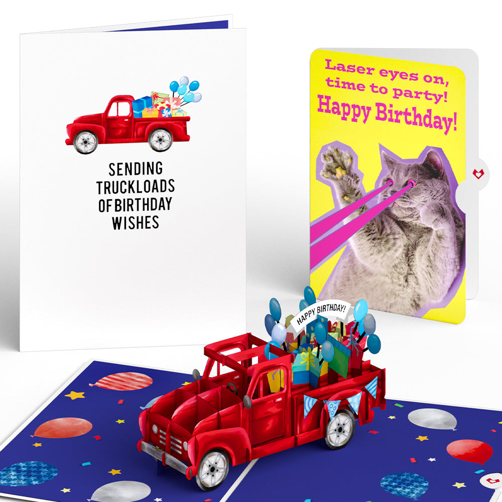 Truckloads of Birthday Wishes with Cat Laser Eyes Pop-Up Card and Sentiment Set、mySite、solidvoid