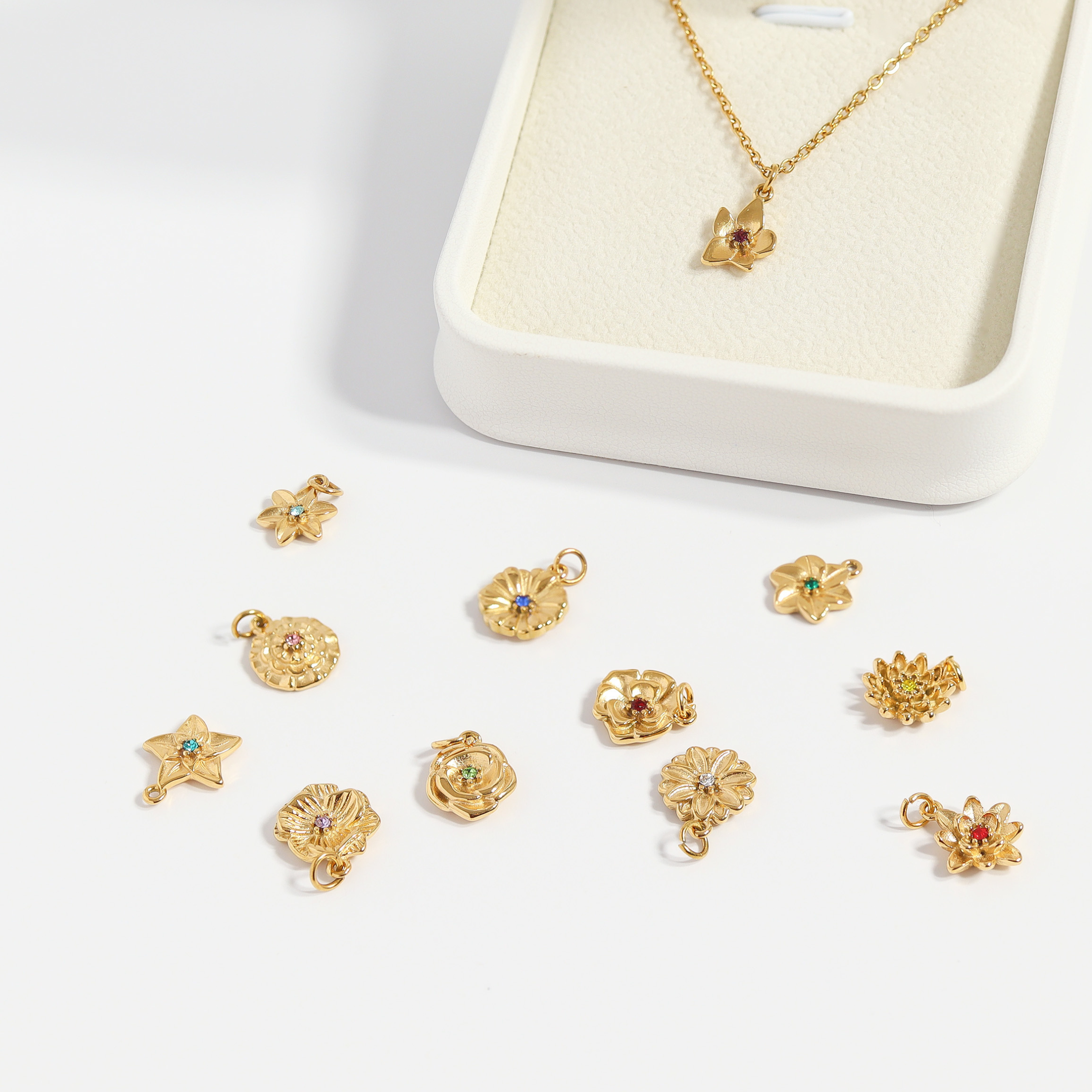 18K Gold PVD Stainless Steel 3D Birth Flower Connector Charms / SBB0356、mySite、dreamappss