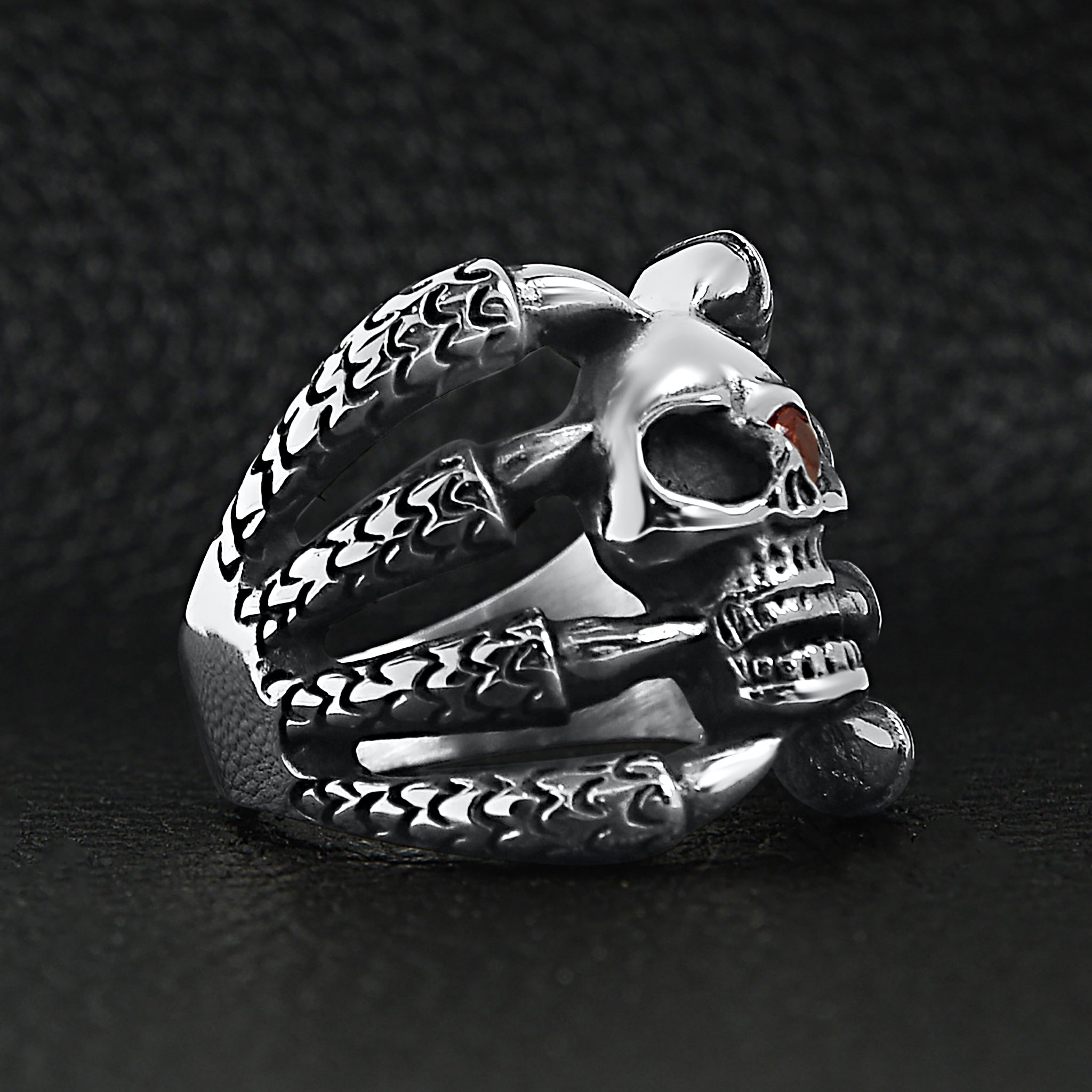 Stainless Steel Dragon Claws Holding Red CZ Eyed Skull Ring / SCR4076、mySite、dreamappss