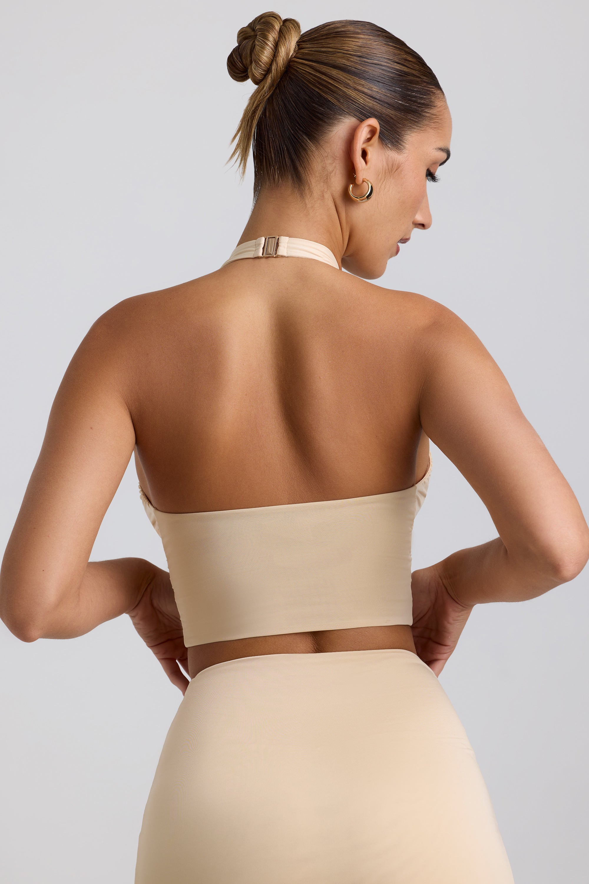 Slinky Jersey Ruched Halterneck Top in Buttercream、mySite、solidvoid