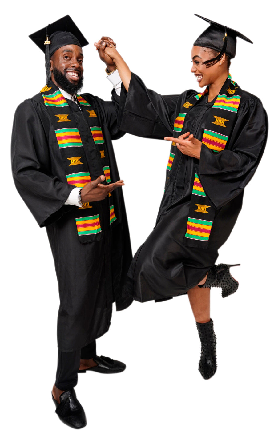 Black and Gold Hand Woven Kente Cloth Graduation Stole / Sash DP2169BLK、mySite、solidvoid