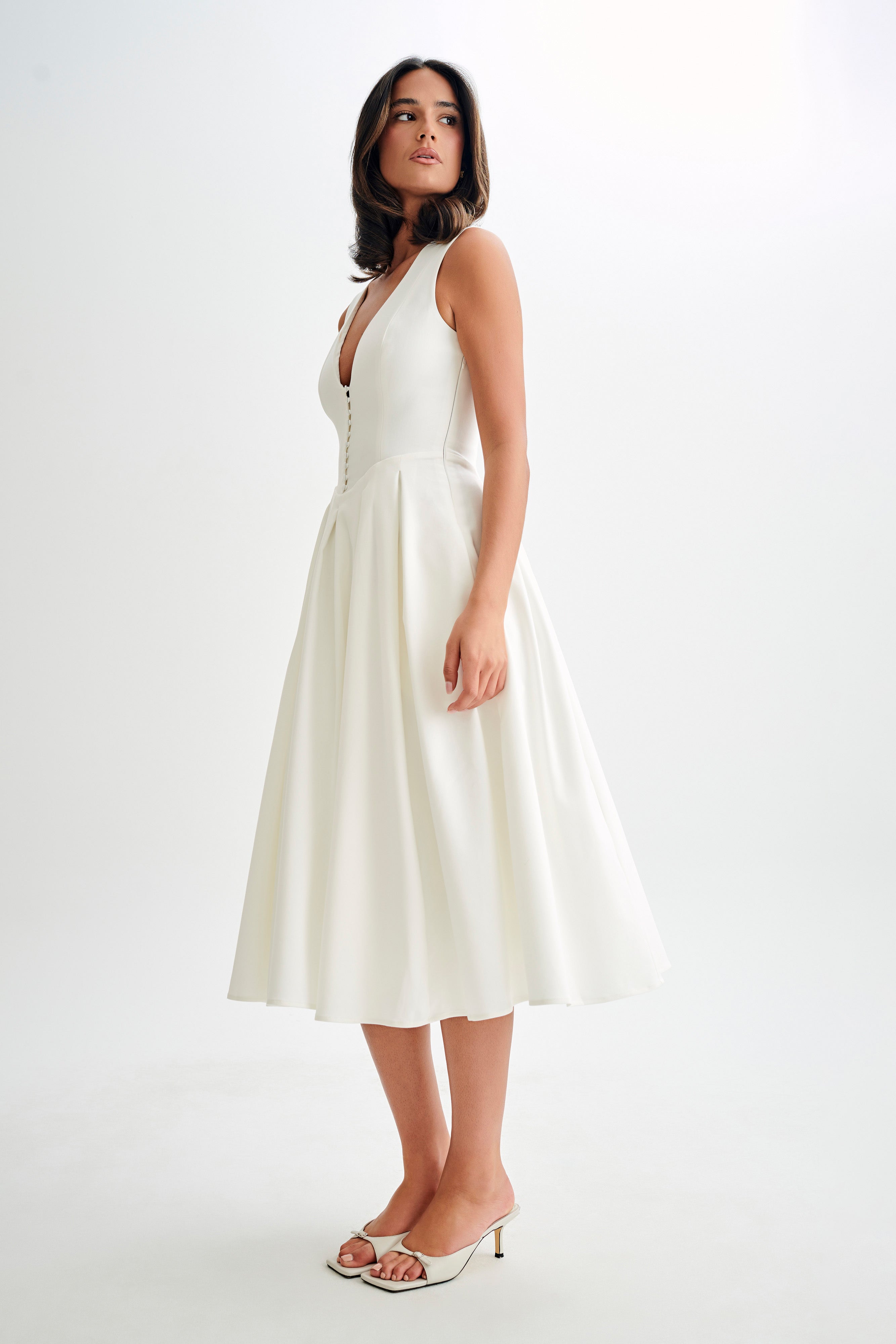 Keely Cotton Sleeveless Midi Dress - White、mySite、solidvoid