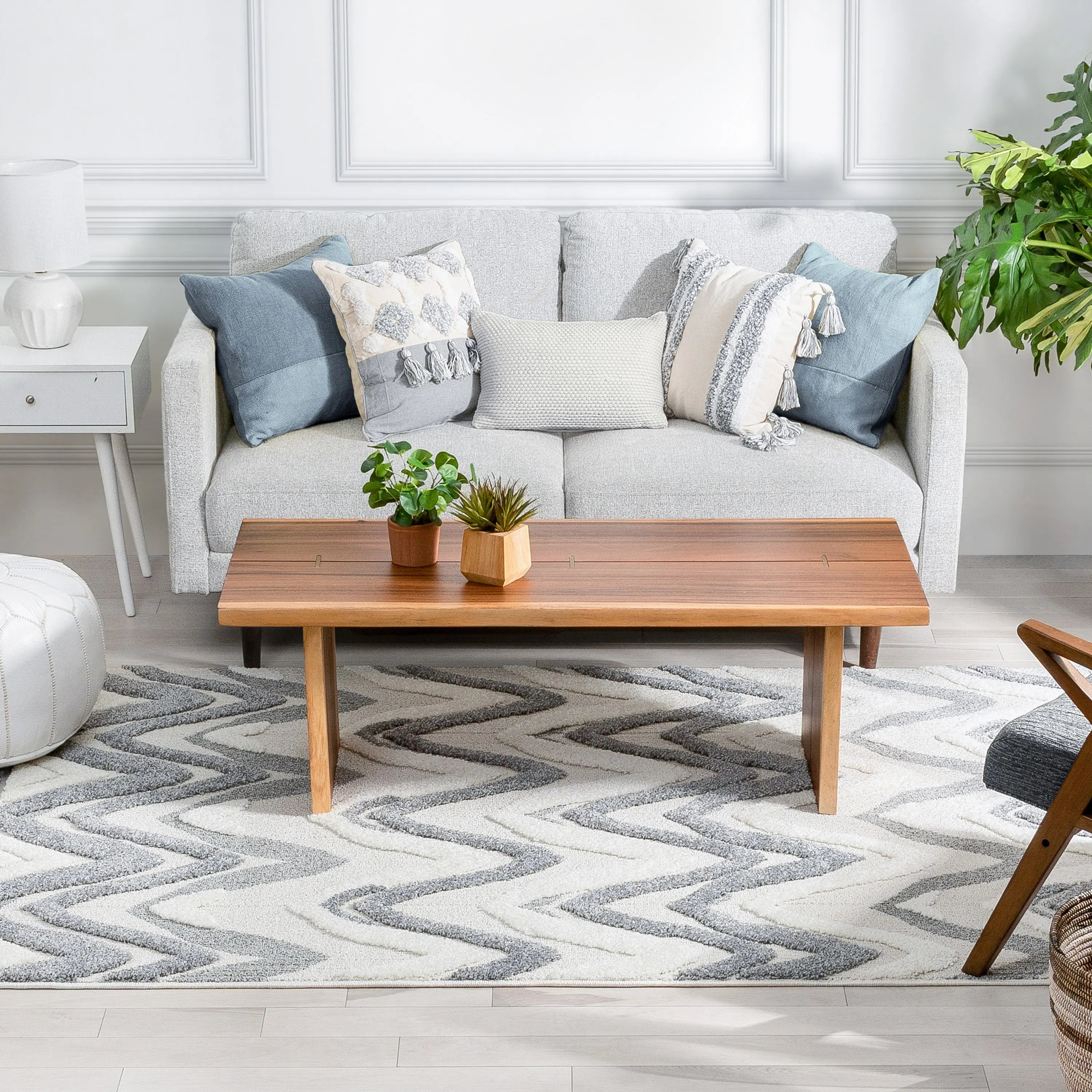 Raelynn Contemporary Chevron Zig-Zag Patter Cream Grey High-Low Textured Rug、mySite、gigharbornorthrealestate