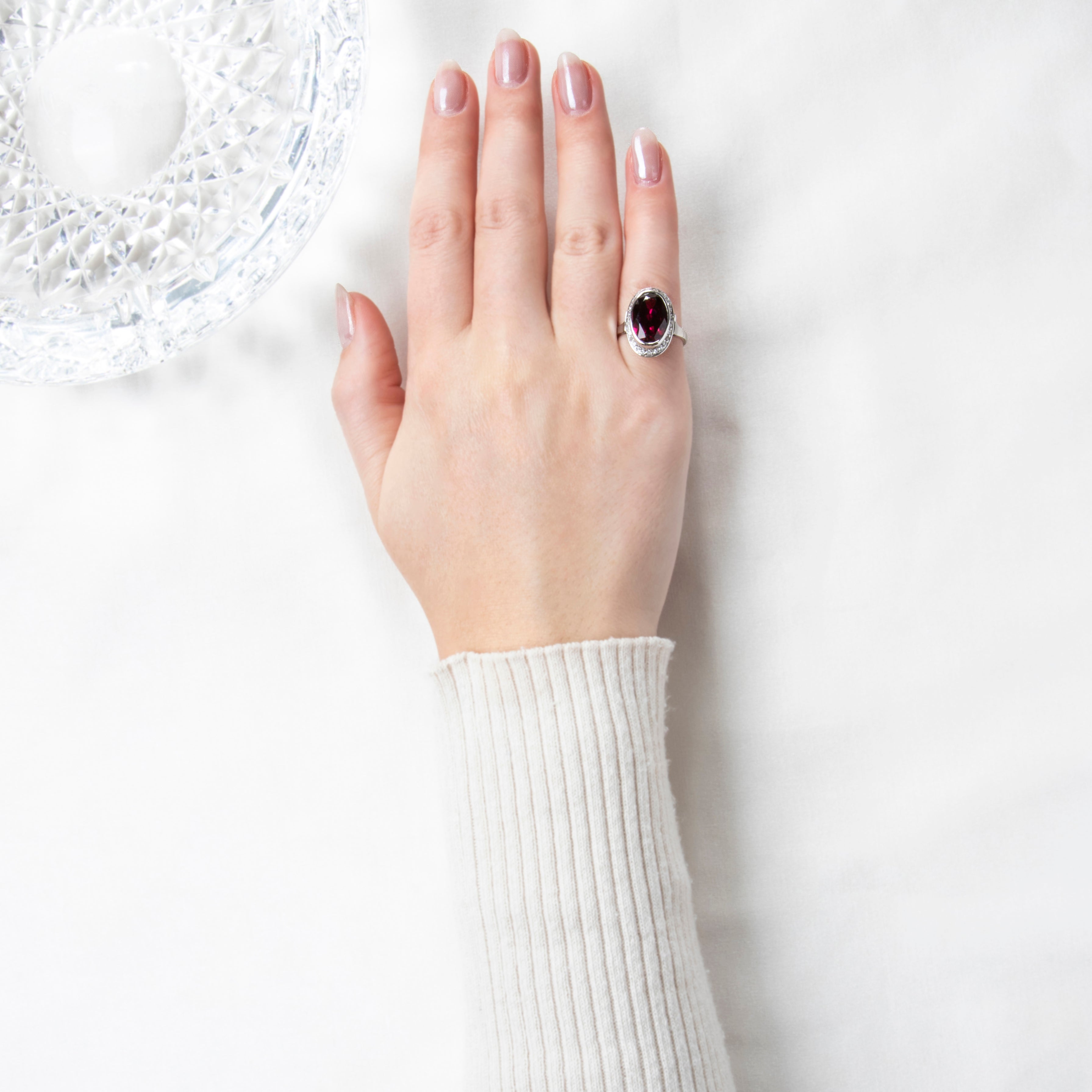 Large Vintage 14k White Gold 6.74ct Rhodolite Garnet diamond Halo Ring 9、mySite、hinf8tx79