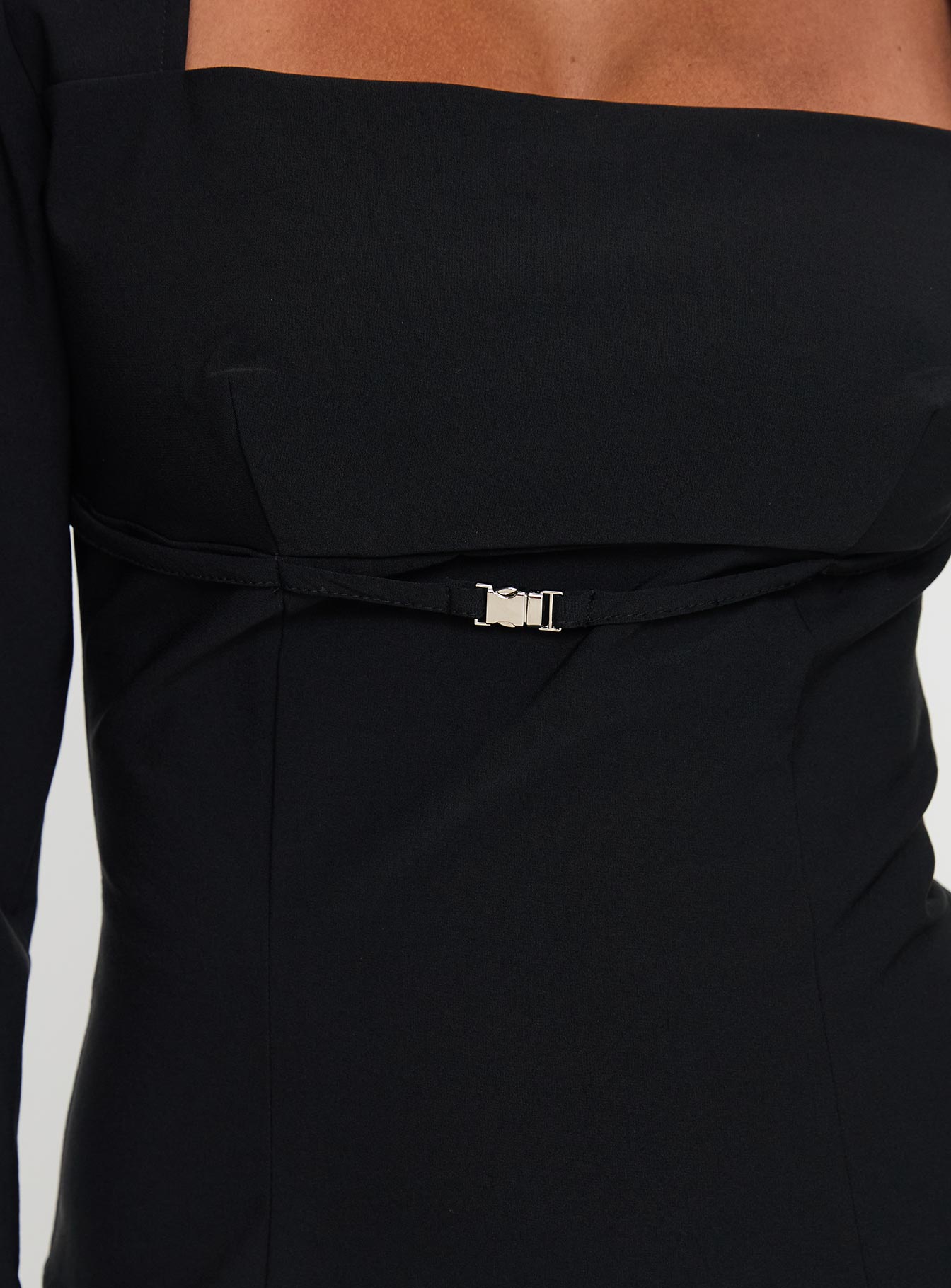 Flounce Long Sleeve Top Black、mySite、solidvoid