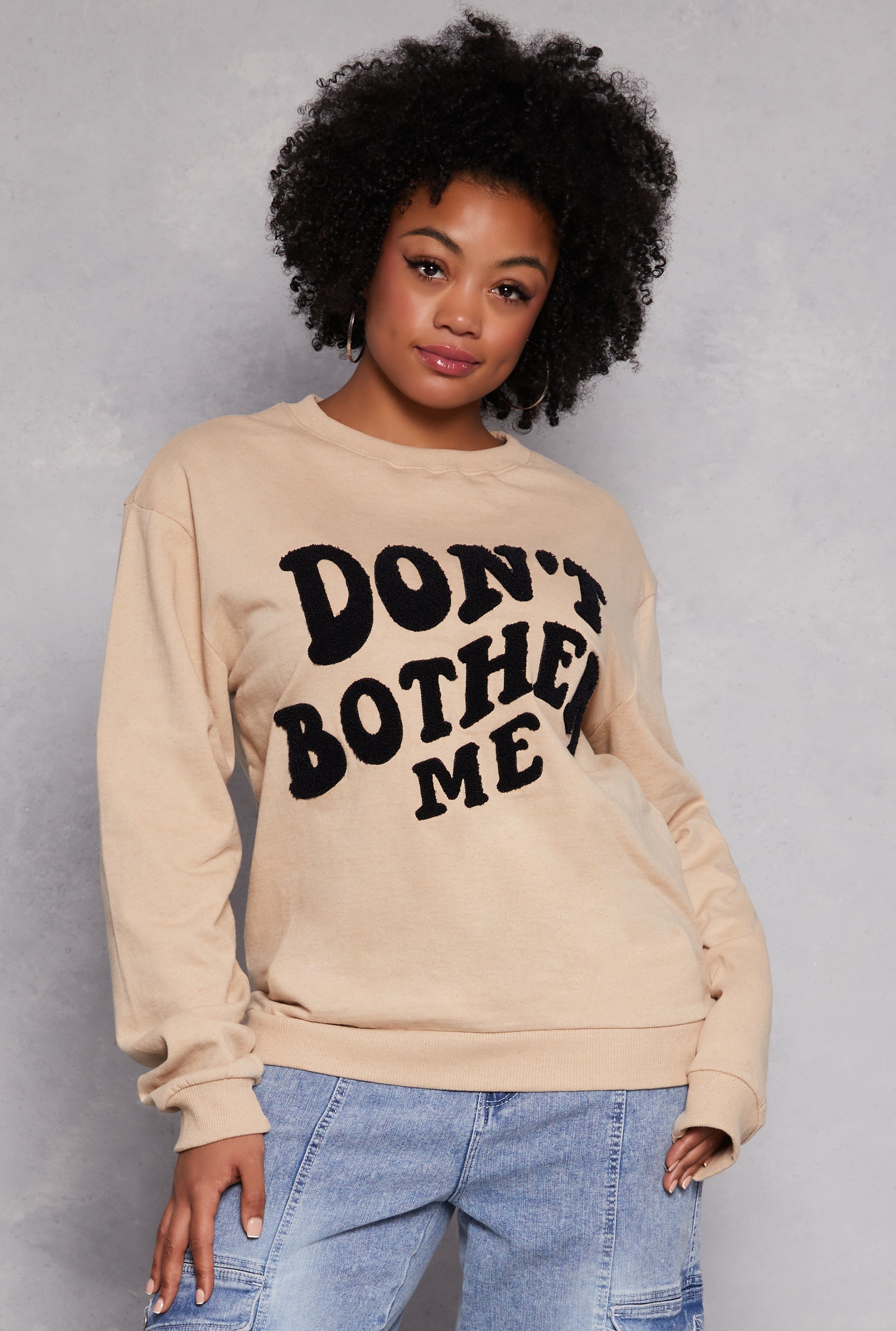 Plus Size Chenille Dont Bother Me Graphic Sweatshirt、mySite、camillekostekn