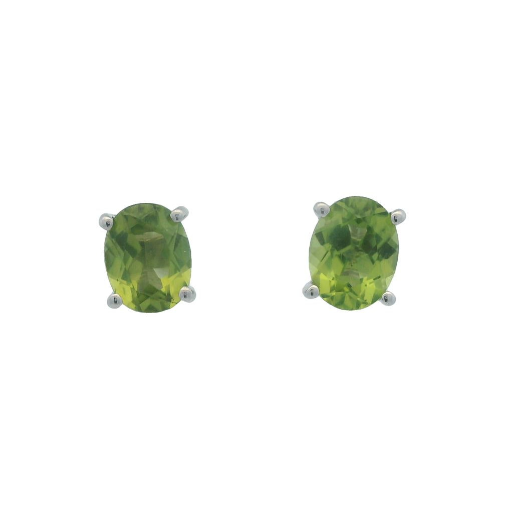 Estate Sterling Silver 3.92ctw Oval Peridot Stud Earrings、mySite、botmansion