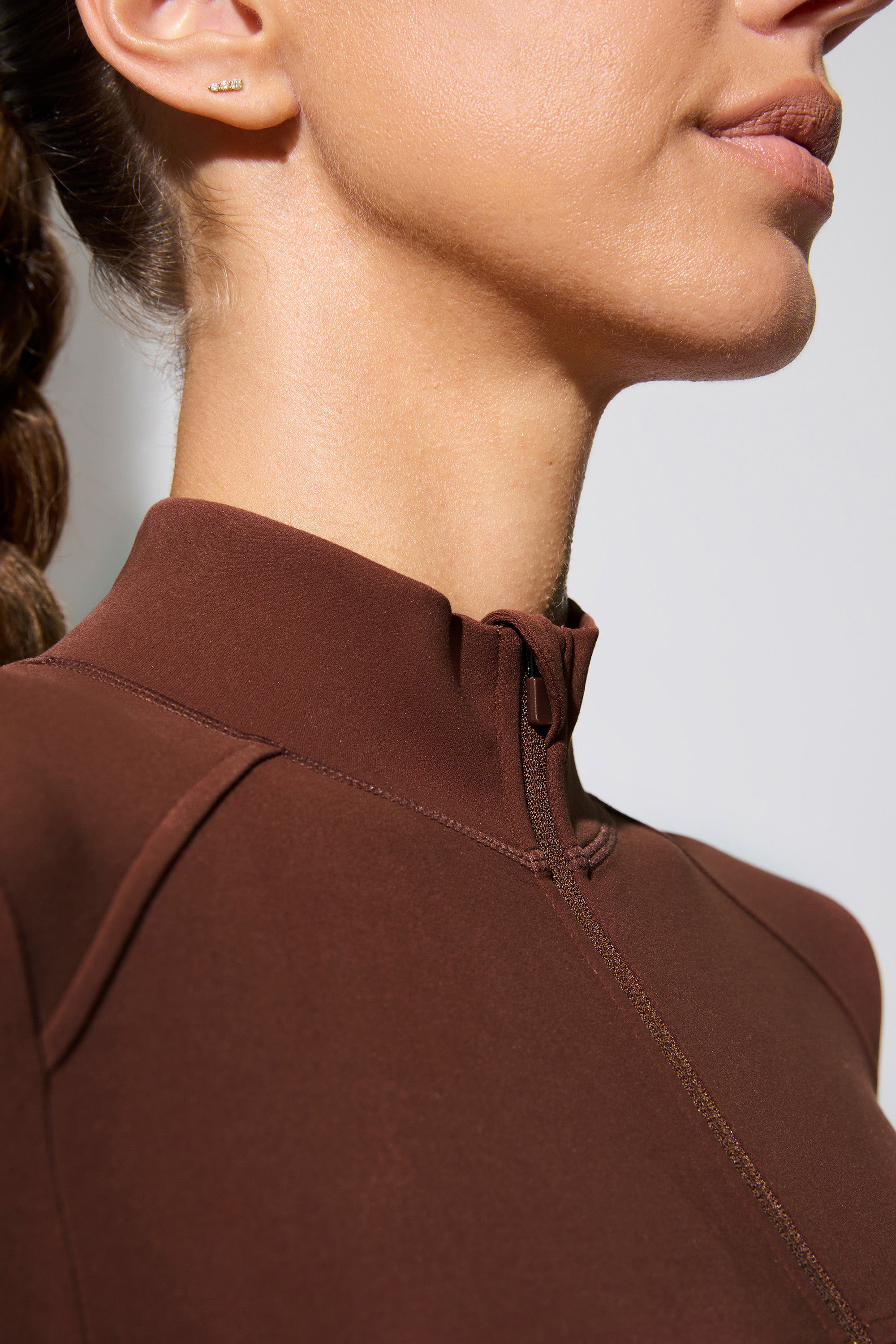 Long Sleeve Zip Up Jacket in Chocolate、mySite、solidvoid