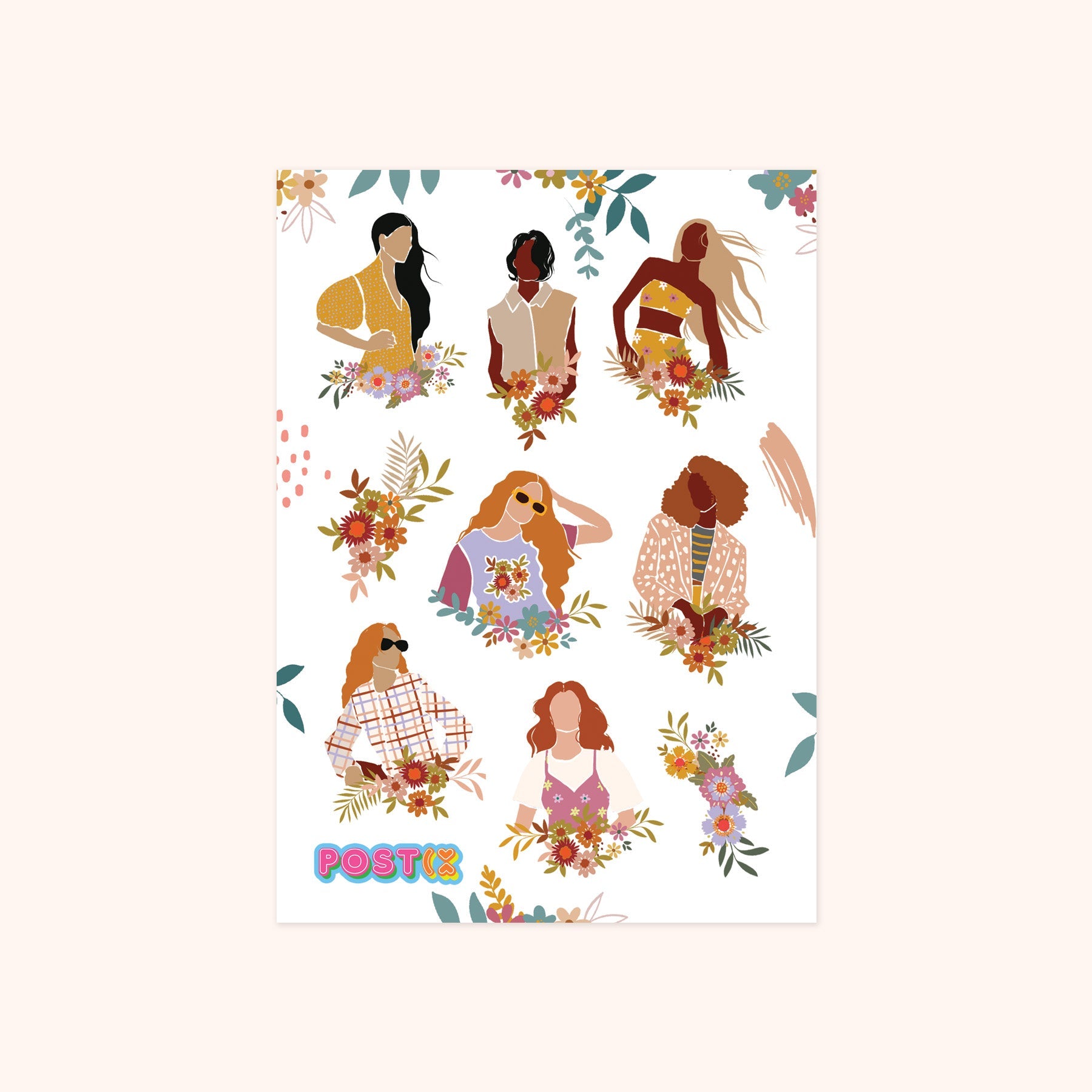  Flower Power Women Sticker Sheet、mySite、ghnorth