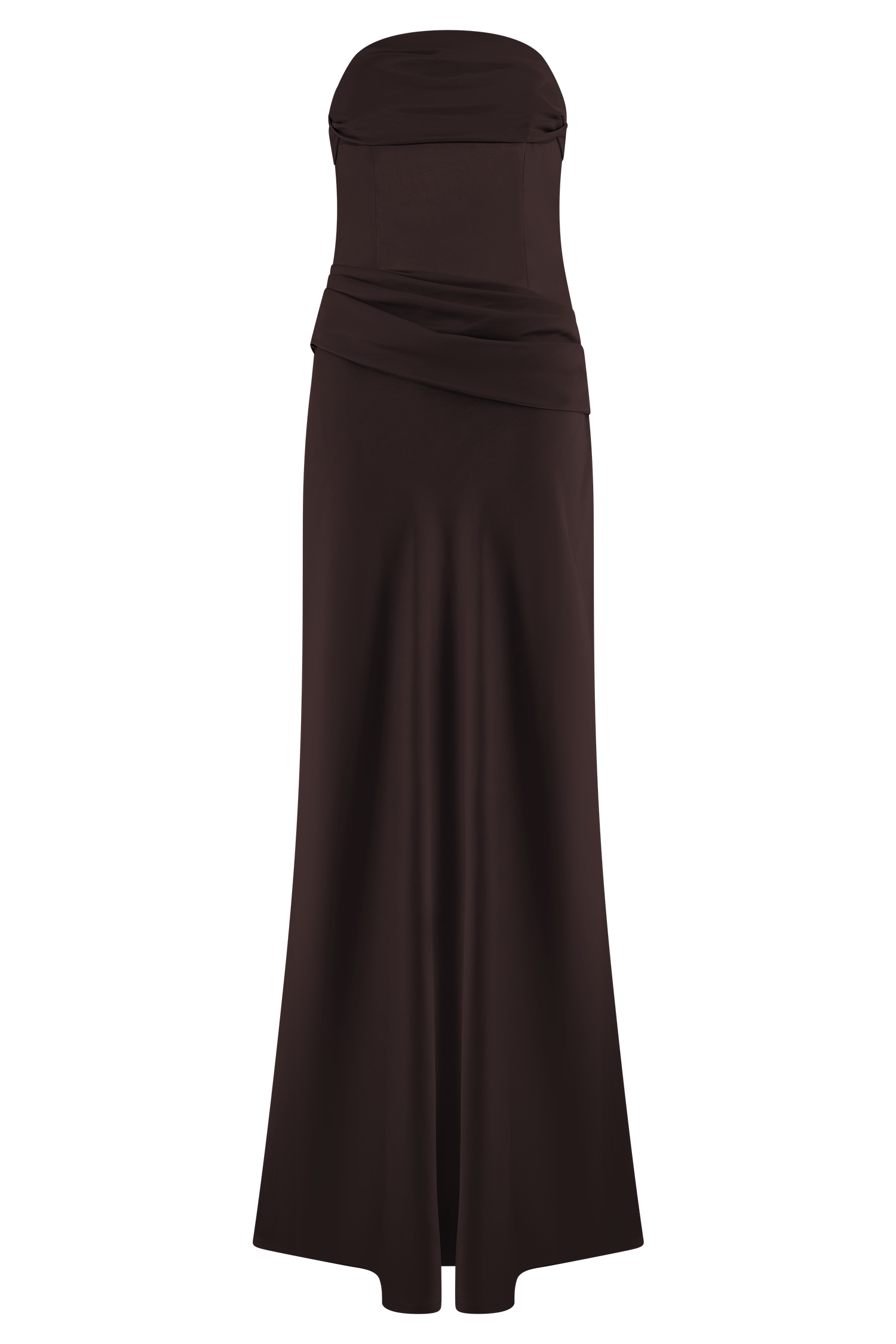 Jasmine Strapless Satin Maxi Dress - Dark Chocolate、mySite、solidvoid