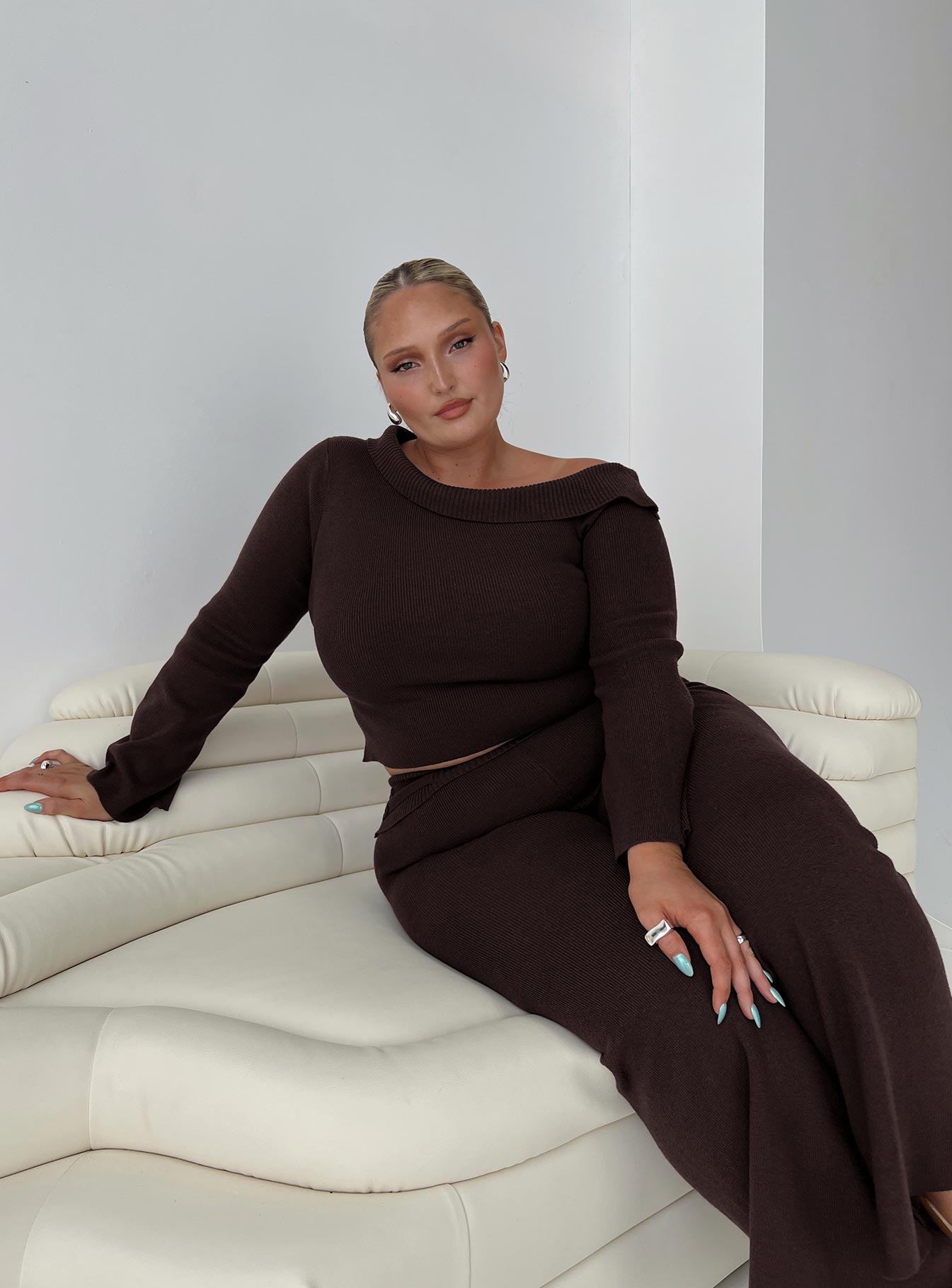 Try Me Knit Pants Chocolate Curve、mySite、solidvoid