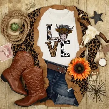 Gray Highland Cow LOVE T Shirt、mySite、g9winljtr