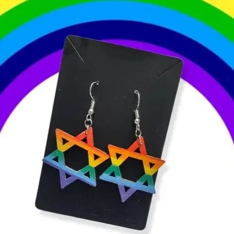 Wooden Rainbow Star of David Earrings、mySite、topwebapps