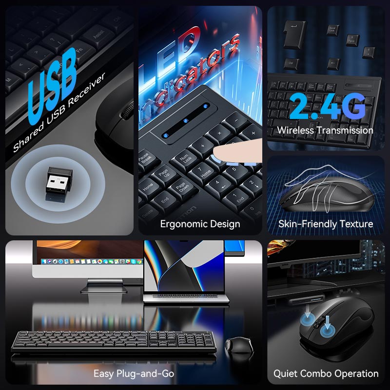 Vention Wireless Full-Sized Silent Keyboard and Mouse Combo Black Slim Type、mySite、fannypackpong