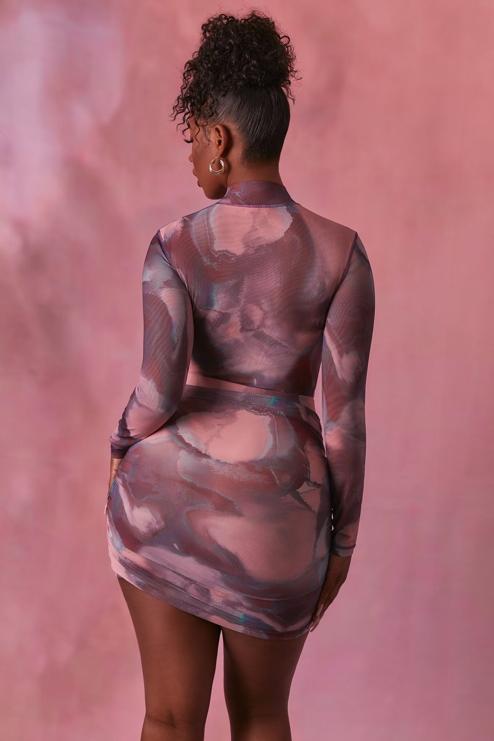 High Neck Long Sleeve Mesh Bodysuit in Blush、mySite、solidvoid