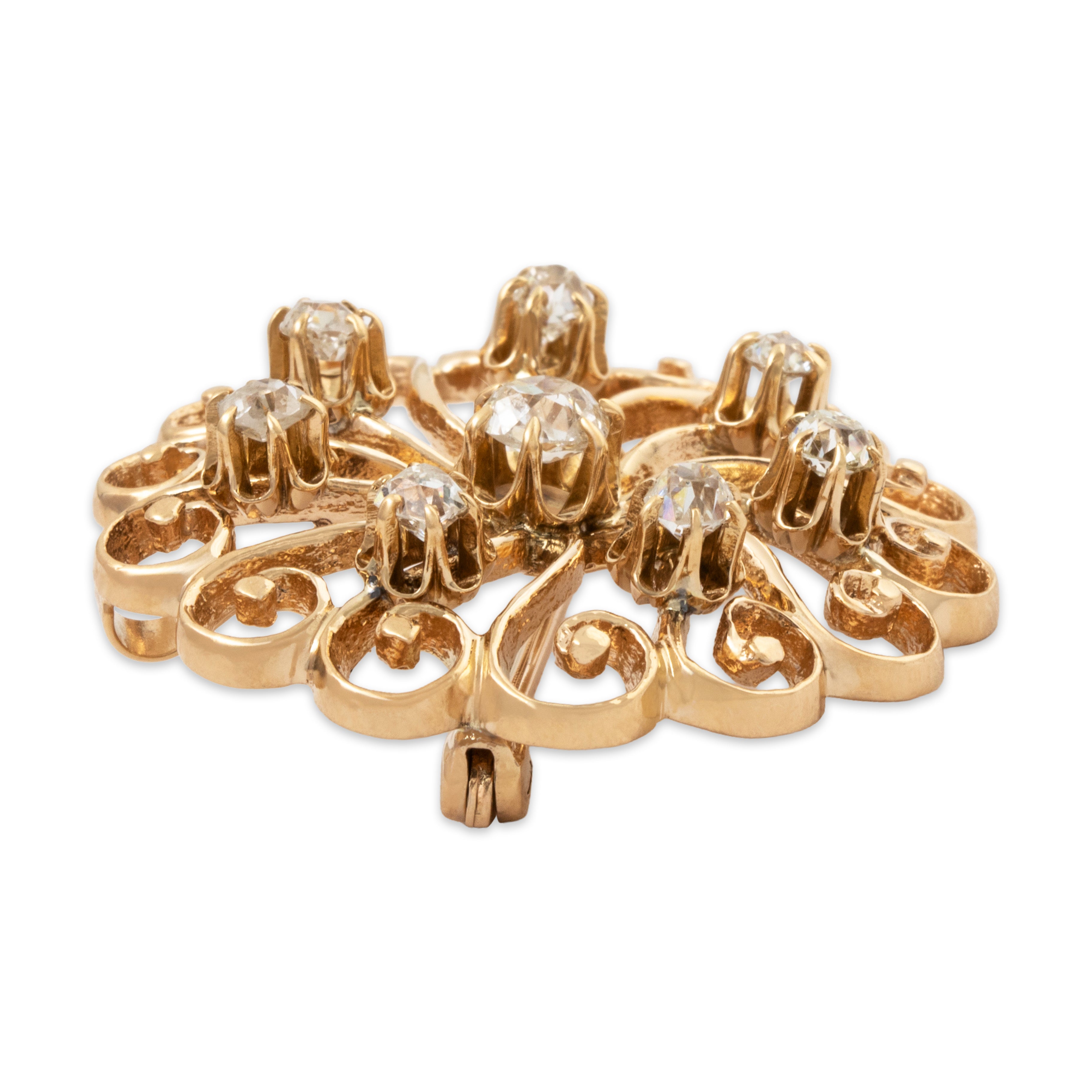 Antique Victorian 14k Yellow Gold .735cttw Old Mine Diamond Spiral Pin / Pendant、mySite、hinf8tx79