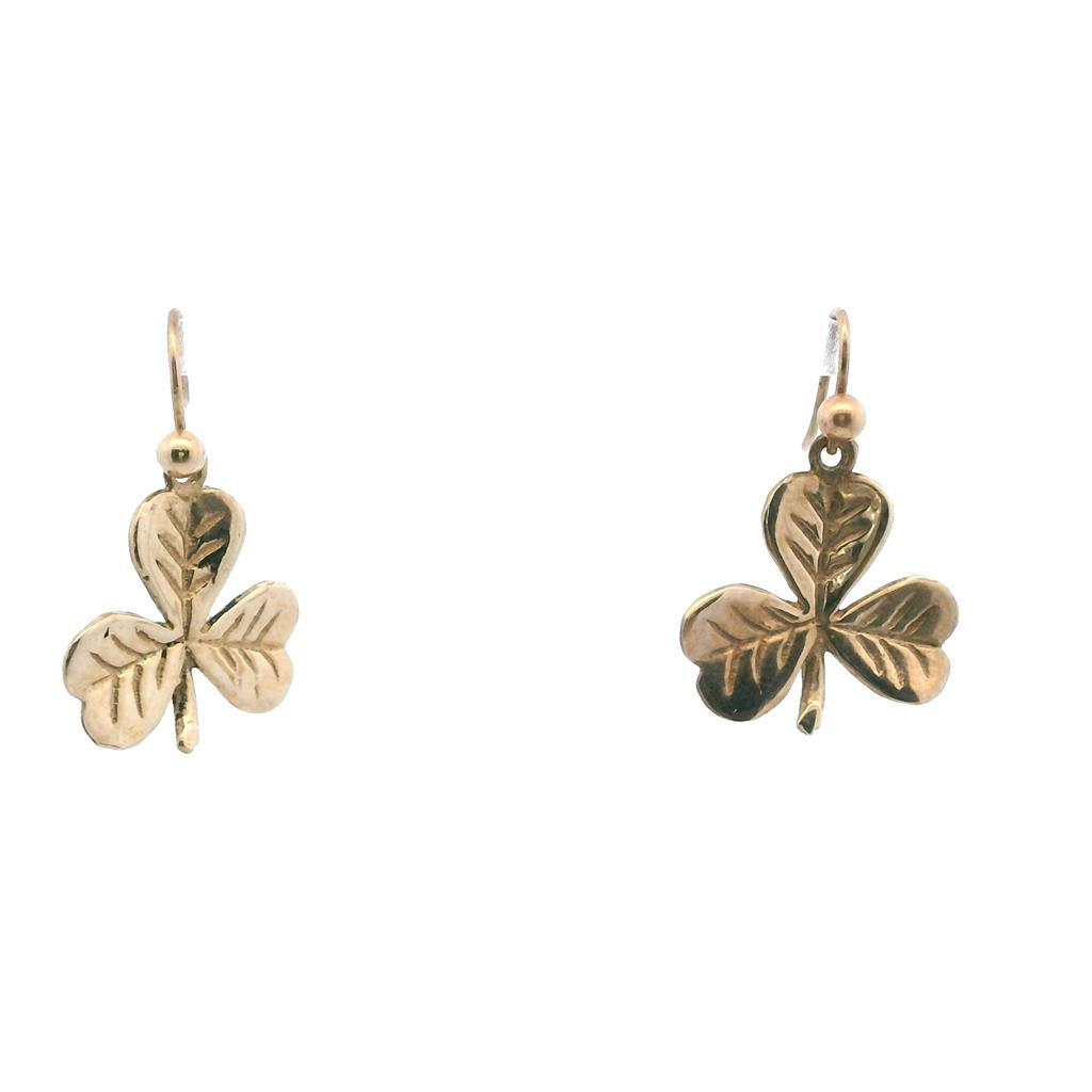  Estate 9 Karat Yellow Gold British Clover Drop Earrings