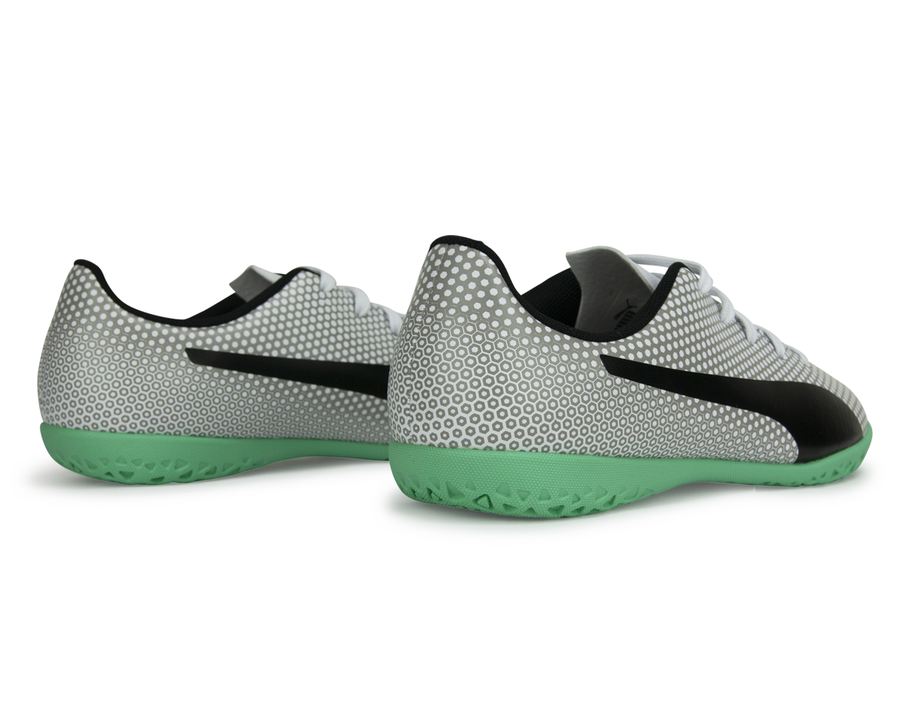 PUMA Kids Spirit Indoor Soccer Shoes White/Black/Silver、mySite、noshort