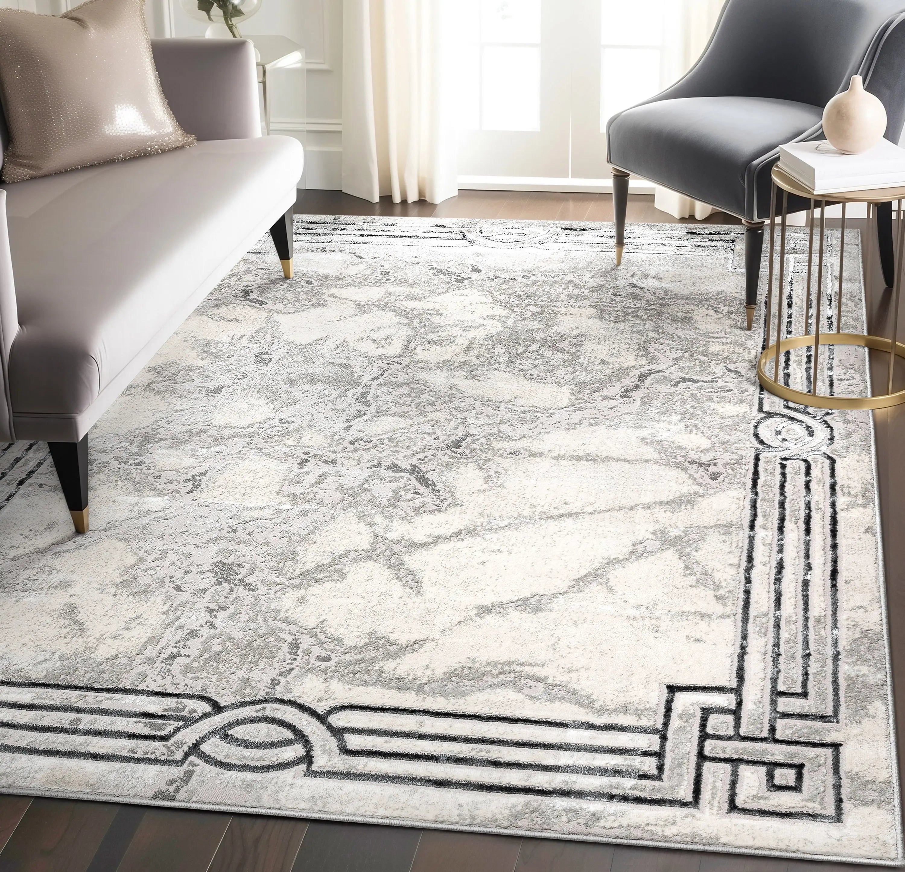 Huntington Retro Marble Border Glam Rug、mySite、gigharbornorthrealestate
