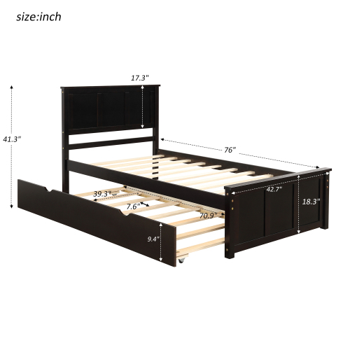 Platform Bed with Twin Size Trundle, Twin Size Frame, Gray、、casual
