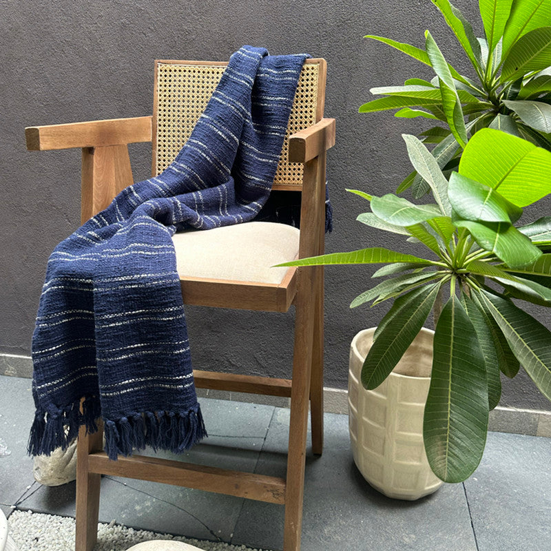 Cotton Throw Blanket | Woven Design | Navy Blue | 190 x 127 cm、mySite、camillekostekn