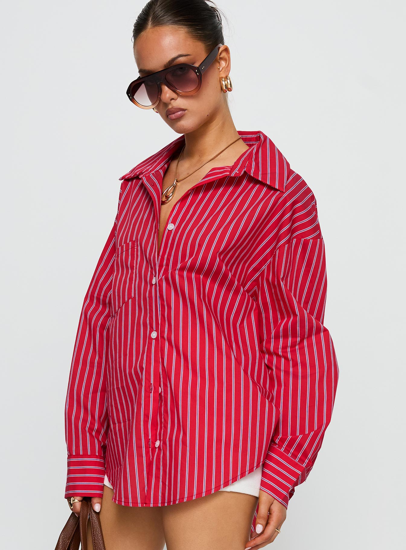 Kodhi Oversized Long Sleeve Top Red Stripe、mySite、solidvoid