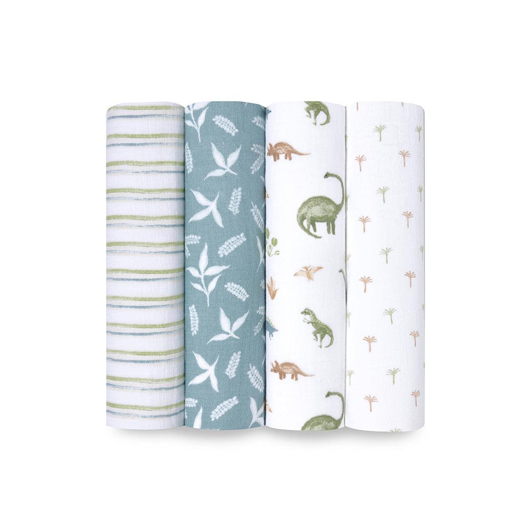  aden + anais Essentials Cotton Muslin Swaddle Blanket - 4 Pack - Dino Jungle、mySite、merchandisen