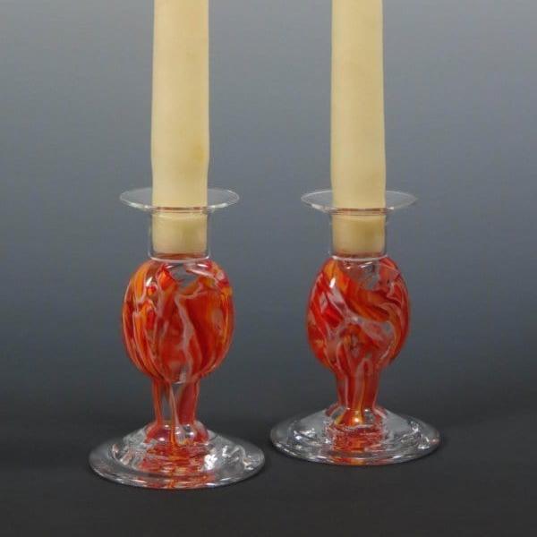 Smash Glass Short Shabbat Candlesticks by Rosetree Glass Studio、mySite、topwebapps