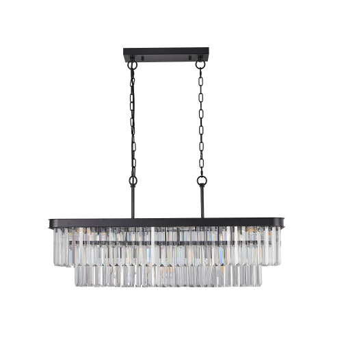 Chandeliers,Rectangular Crystal Chandelier Adjustable,E12 Modern Industrial Crystal Lights,Farmhouse Iron Ceiling Hanging Light for Kitchen Living Room Bedroom/Black(Bulb Not Included)、、eastwooduniform