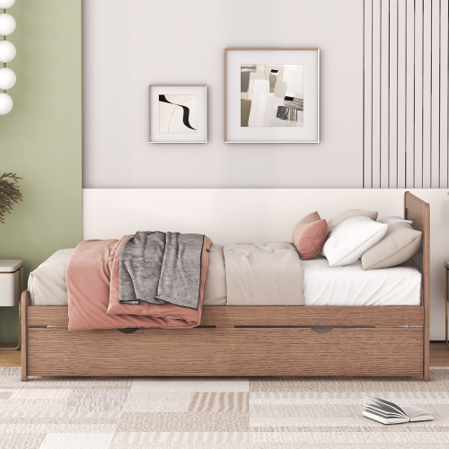 Modern Design Twin Size Platform Bed Frame with 2 Drawers for Grey Color、、xpatfood