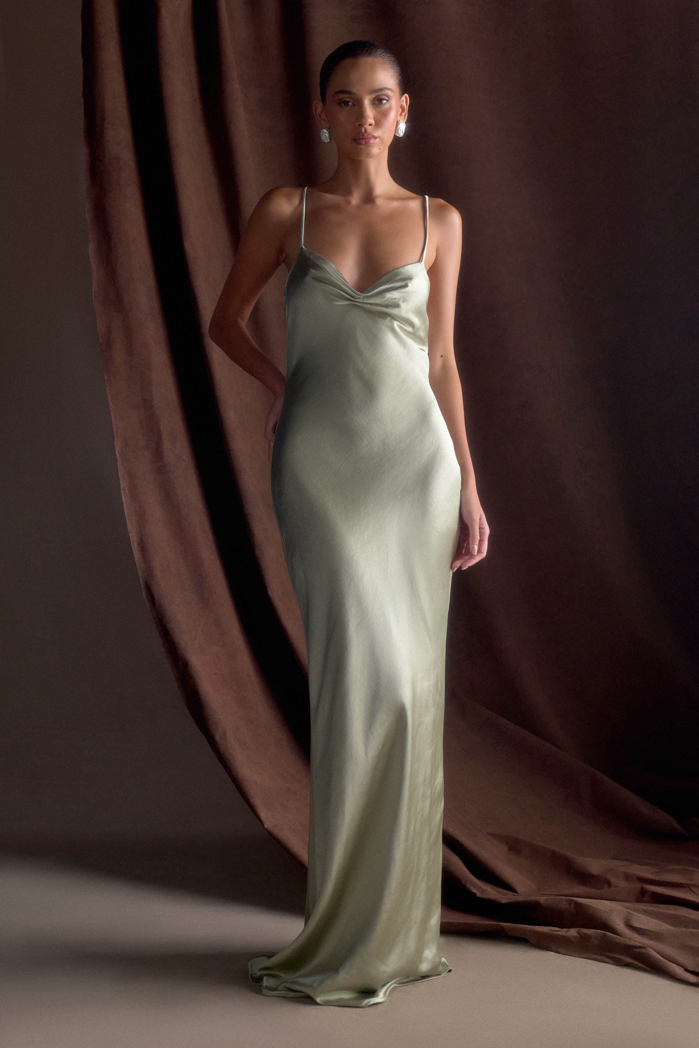 Lilly Sweetheart Satin Maxi Dress - Sage、mySite、solidvoid