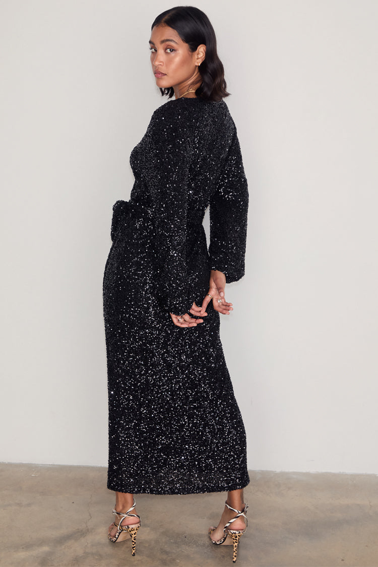 Black Sequin Kira Wrap Dress Petite、mySite、solidvoid