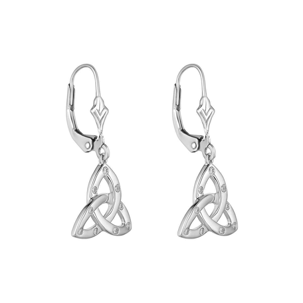  White Gold Flush Set Diamond Trinity Knot Drop Earrings