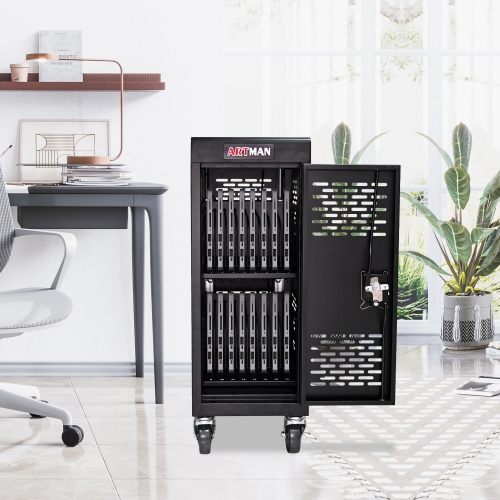 16-Compartment Removable Locking Charging Cabinet for Laptop, Chromebook-Black、、casual