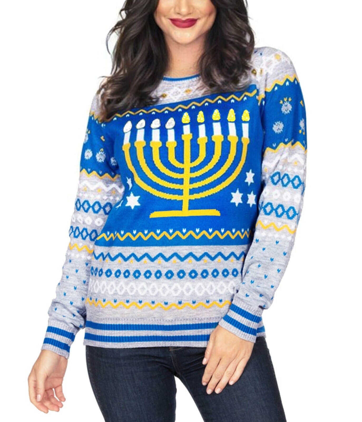 Women's Reversible Menorah Sequin Sweater by Tipsy Elves (Sizes XS - 5XL)、mySite、topwebapps
