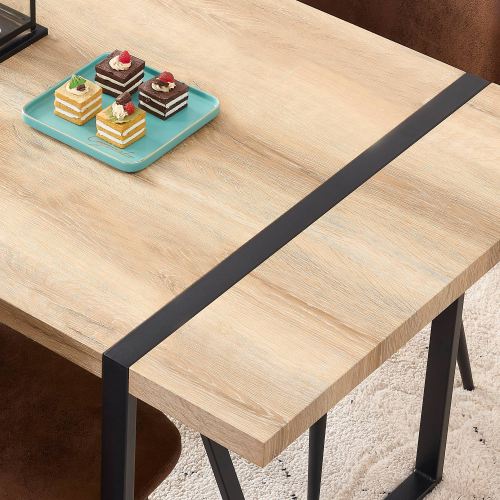 Rustic Industrial Rectangular Wood Dining Table For 4-6 Person, With 1.5" Thick Engineered Wood color Tabletop and Black Metal Legs,Desk For Kitchen Dining Living Room, 55.1" x 31.4"x 29.9"1529W115172、、casual