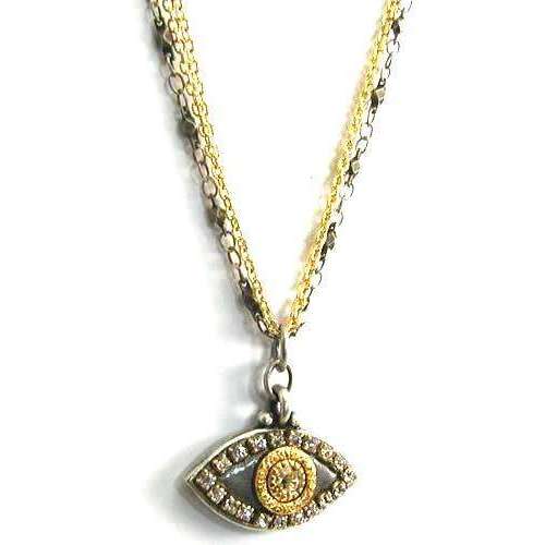 Michal Golan Crystal, Gold and Silver Evil Eye Pendant Necklace、mySite、topwebapps